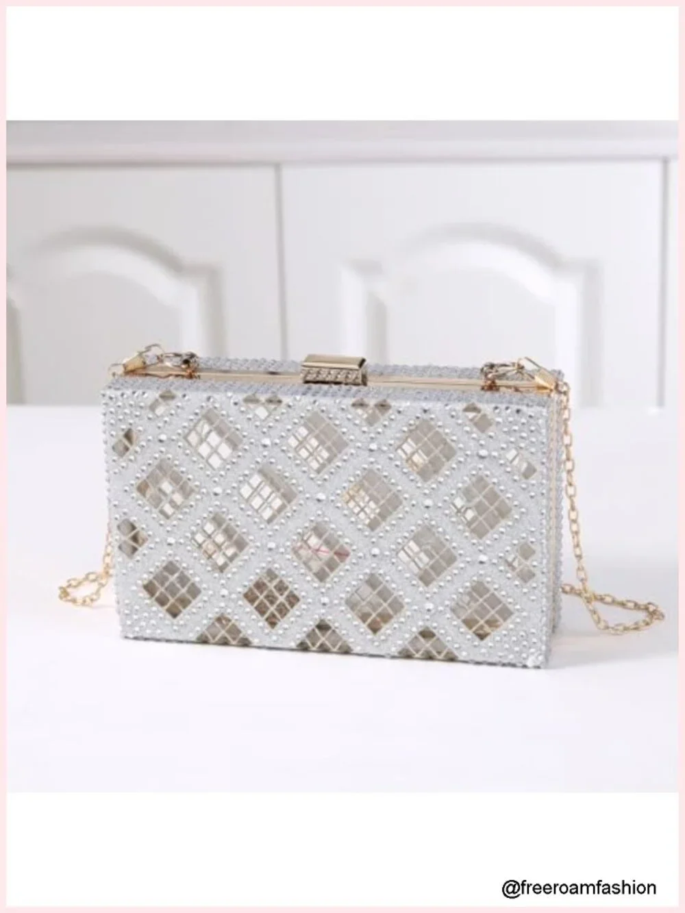 Rhinestone Lattice Hollow Out Evening Clutch Handbag for Party Wedding